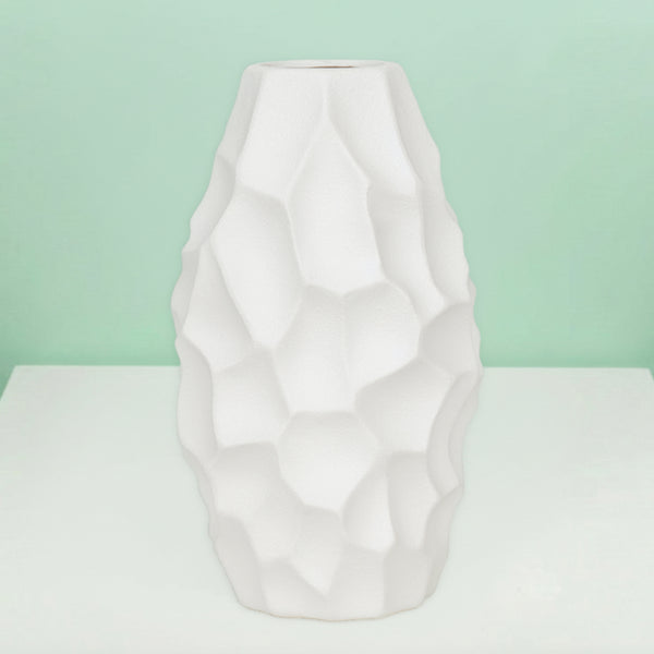 White Geometric Barrel Vase