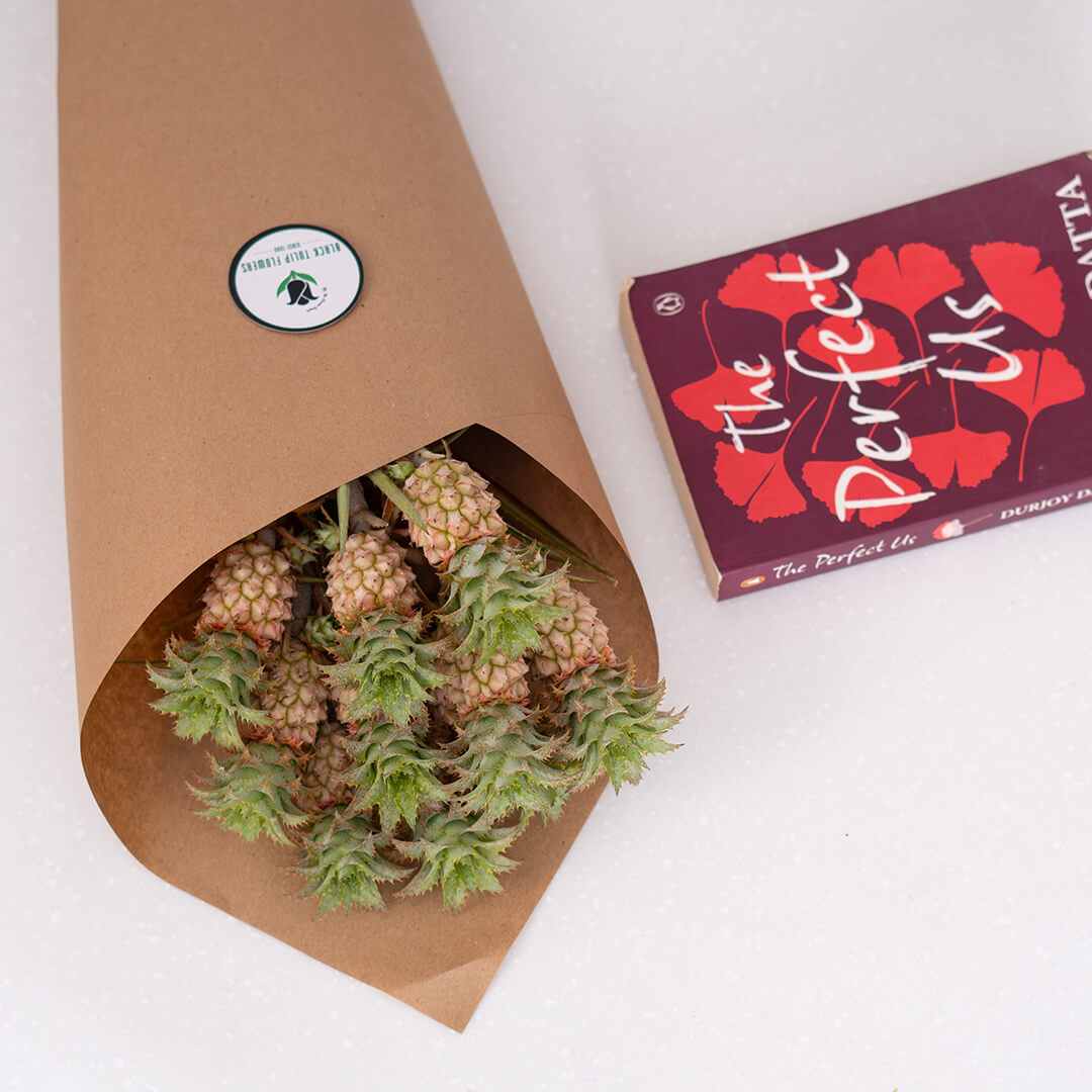 Fresh Ananas cut flowers wrapped in a brown sheet