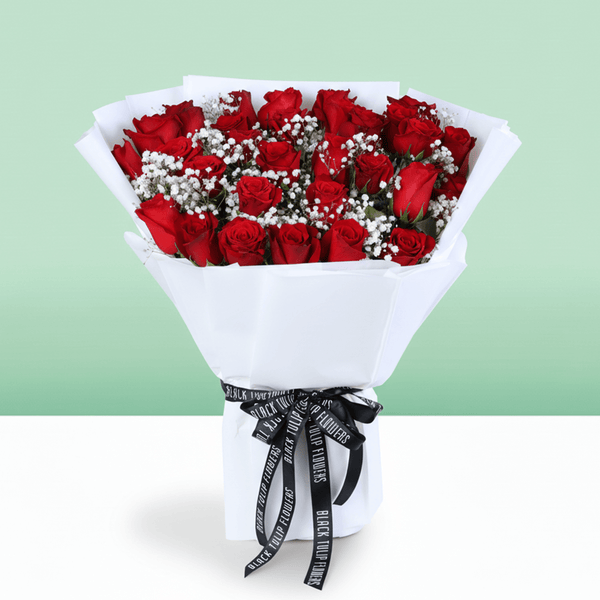 Red Roses & Baby’s Breath Valentine Bouquet - Image 1