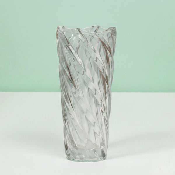 Tall Twisted Cylindrical Glass Vase