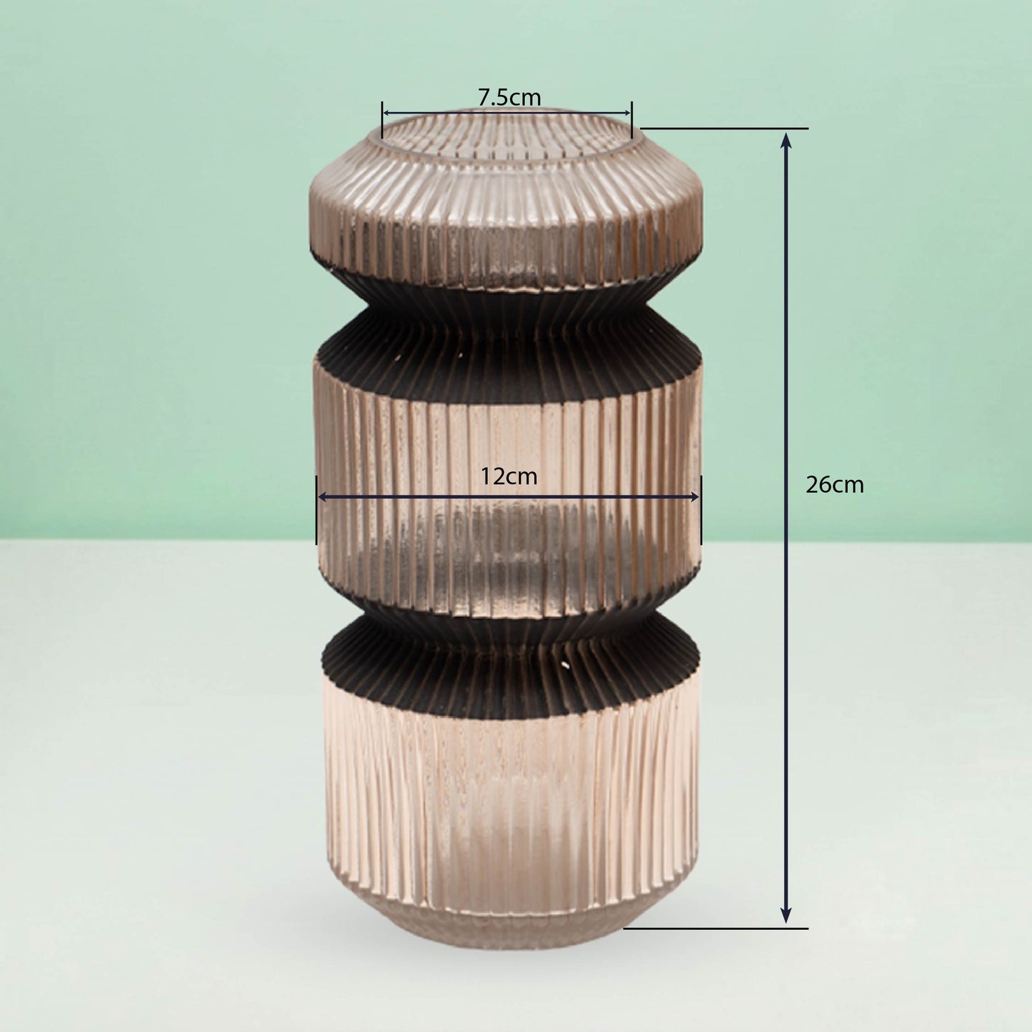 Amber Three-Tier Geometric Ribbed Vase