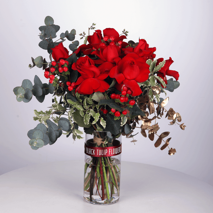 Red Rose Eucalyptus Vase