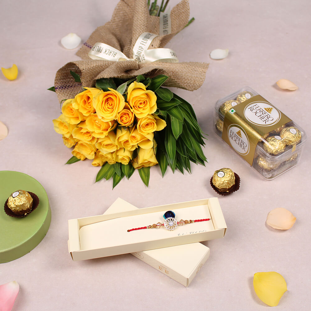 Peacock Rakhi With Roses - Image 1