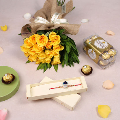 Peacock Rakhi With Roses - Image 1