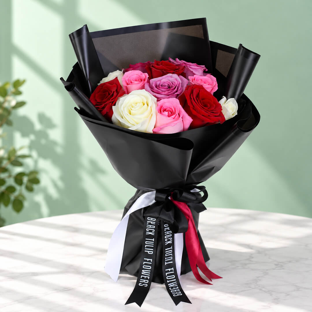 30 red and white roses presented in stylish Korean flower wrapping