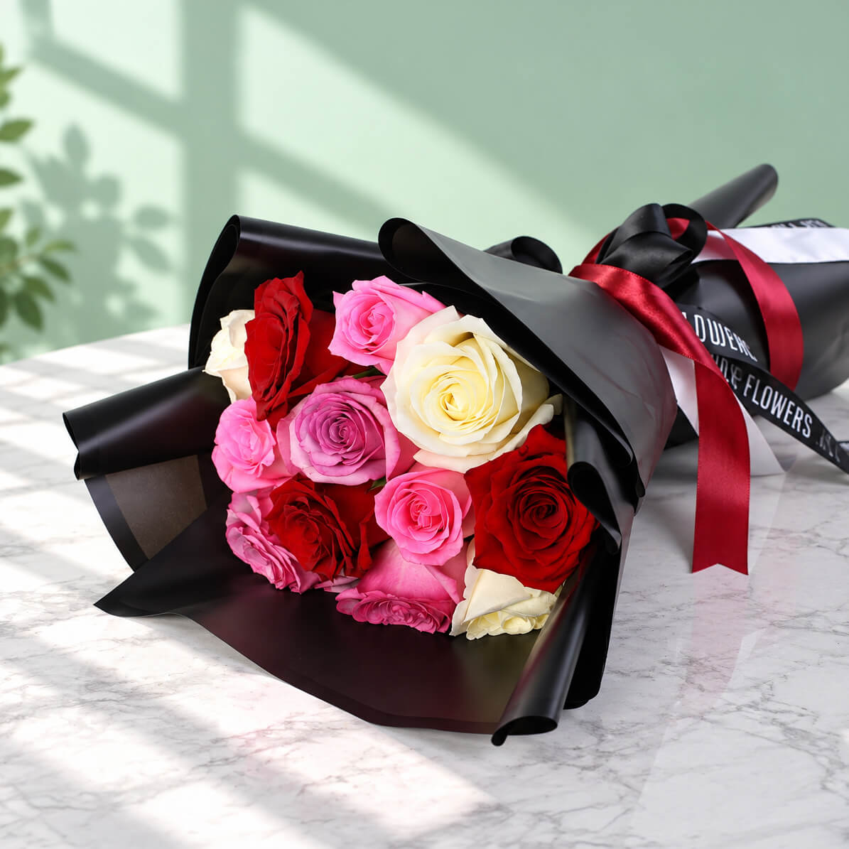 30 red and white roses presented in stylish Korean flower wrapping
