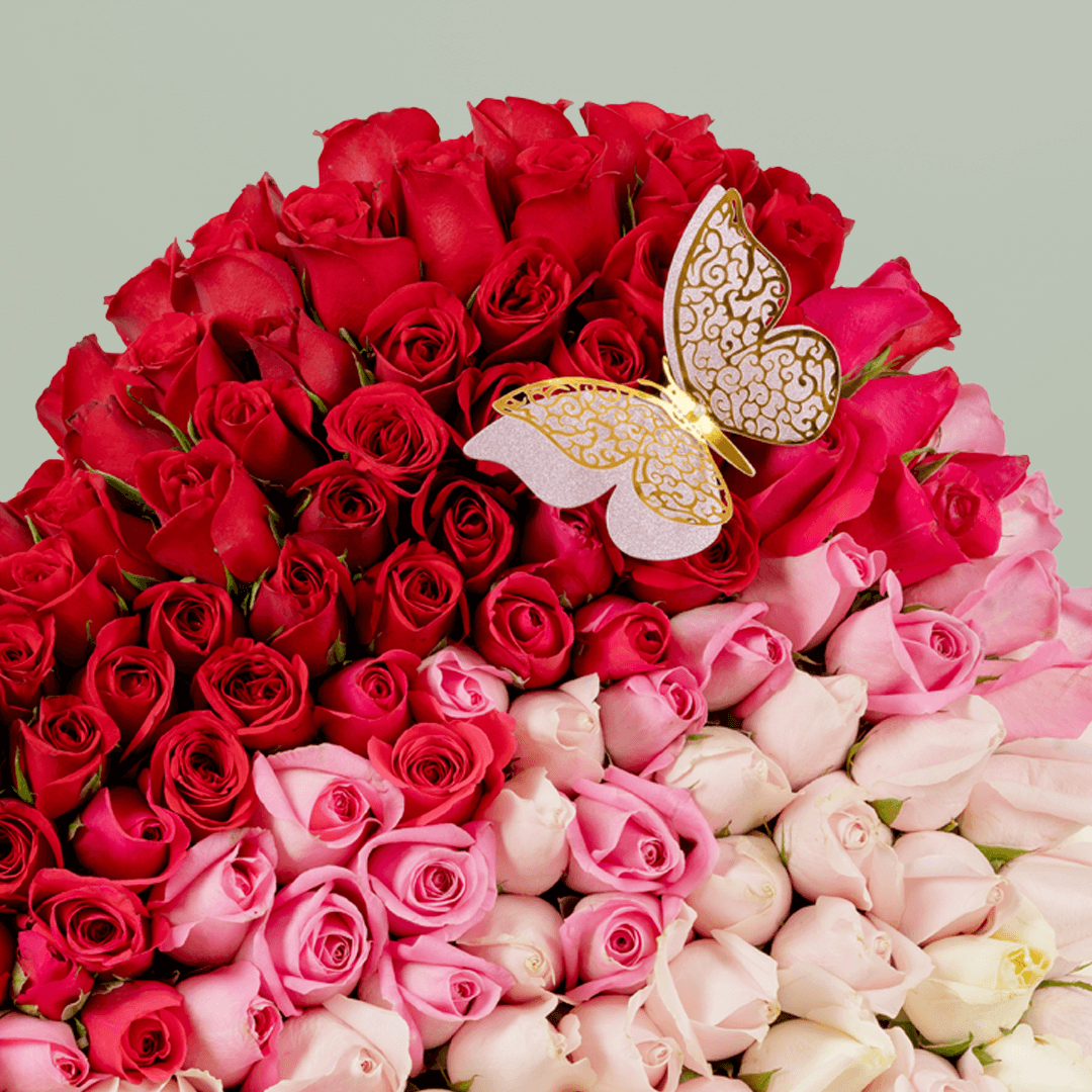 120 Rose Heart arrangement with 120 assorted roses with moss grass styling
