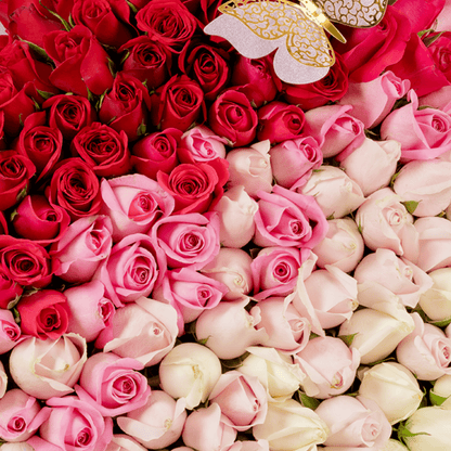 120 Rose Heart arrangement with 120 assorted roses with moss grass styling
