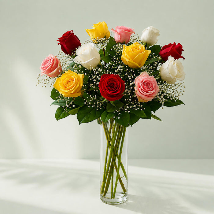 12 Mixed Rose Vase