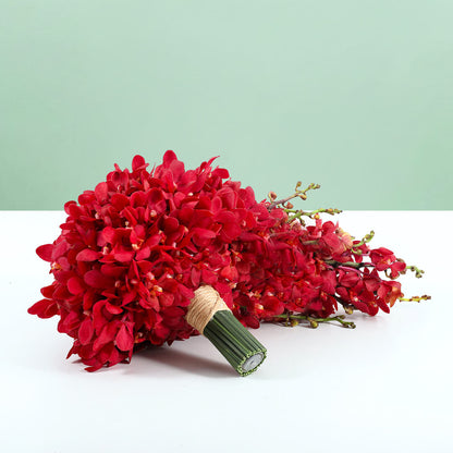 15 red Mokara orchid bridal bouquet with minimalist wrap for elegant wedding ceremony and bridal photoshoot