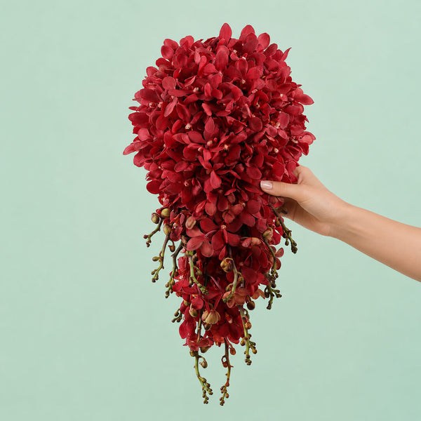 15 red Mokara orchid bridal bouquet with minimalist wrap for elegant wedding ceremony and bridal photoshoot