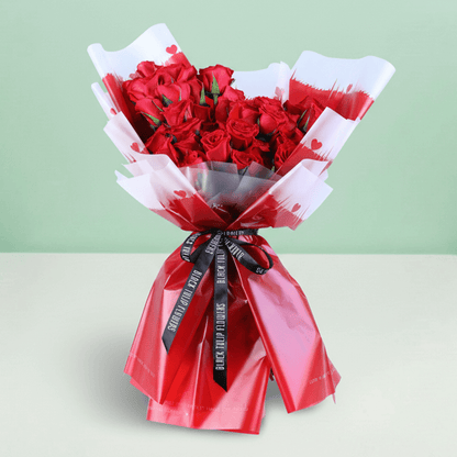 Red Enchantment 30 Rose Bouquet arranged with 30 red roses with fresh greenery