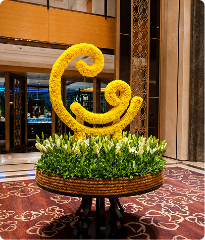 Golden decorative floral display