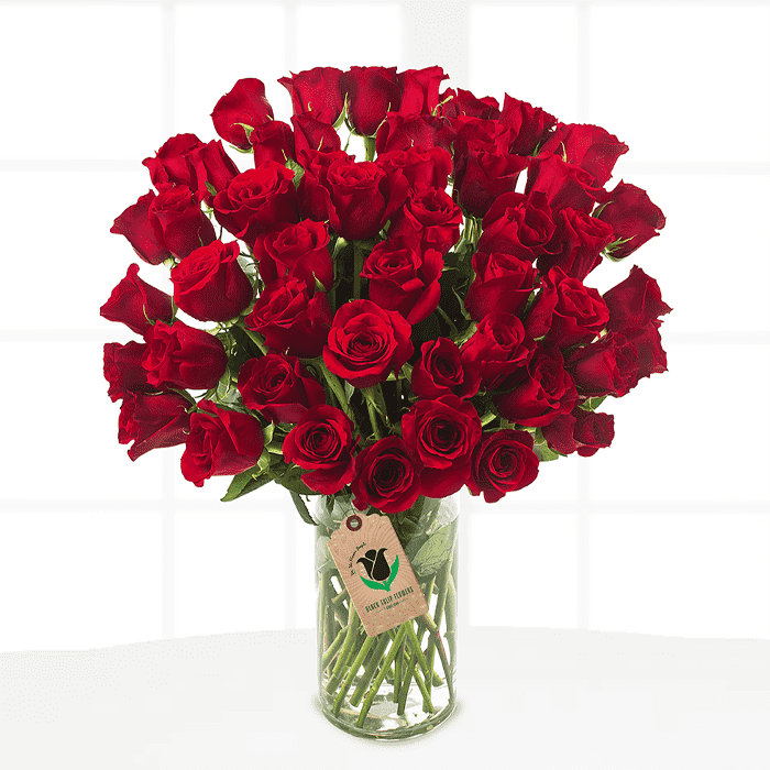 50 Red Roses in Vase