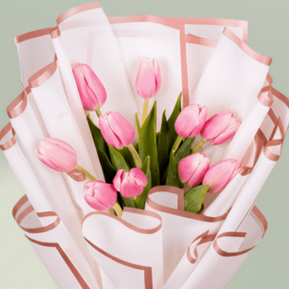 10 Stem Pink Tulips Bouquet arranged with pink tulips with stylish wrapping