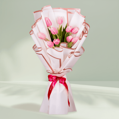 10 Stem Pink Tulips Bouquet arranged with pink tulips with stylish wrapping