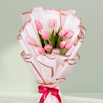 10 Stem Pink Tulips Bouquet arranged with pink tulips with stylish wrapping