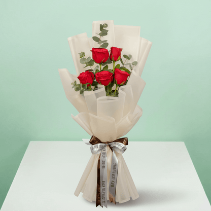 Crimson Charm – 5 Red Rose Bouquet