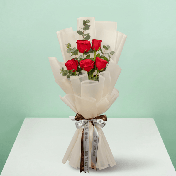 Crimson Charm – 5 Red Rose Bouquet