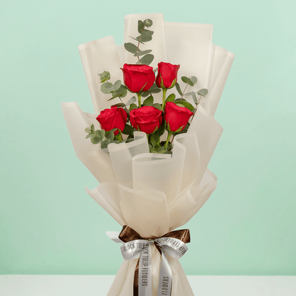 Crimson Charm – 5 Red Rose Bouquet