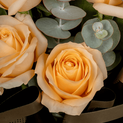 8 pink roses with gypsophila wrapped in pastel Korean floral paper.