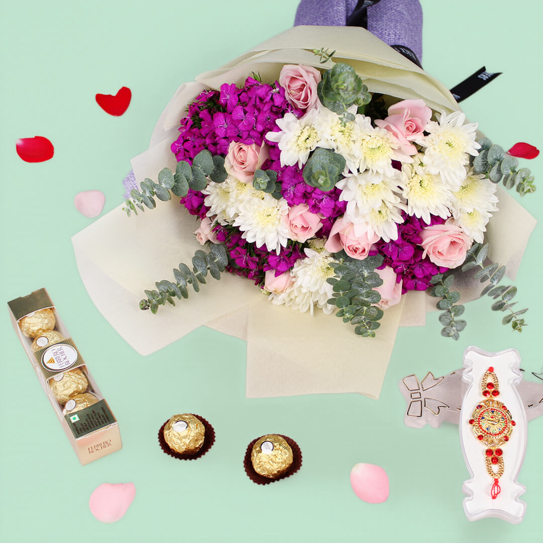 Floral Delight Rakhi Combo with flowers and Rakhi gift for Raksha Bandhan