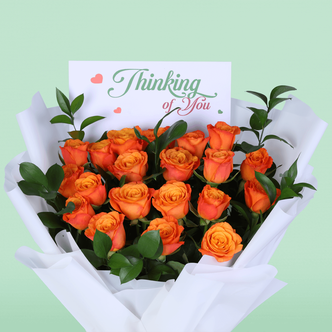 Golden Glow Orange Rose Bouquet arranged with orange roses with fresh fillers