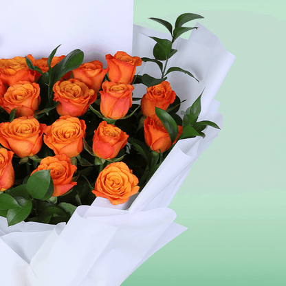 Golden Glow Orange Rose Bouquet arranged with orange roses with fresh fillers