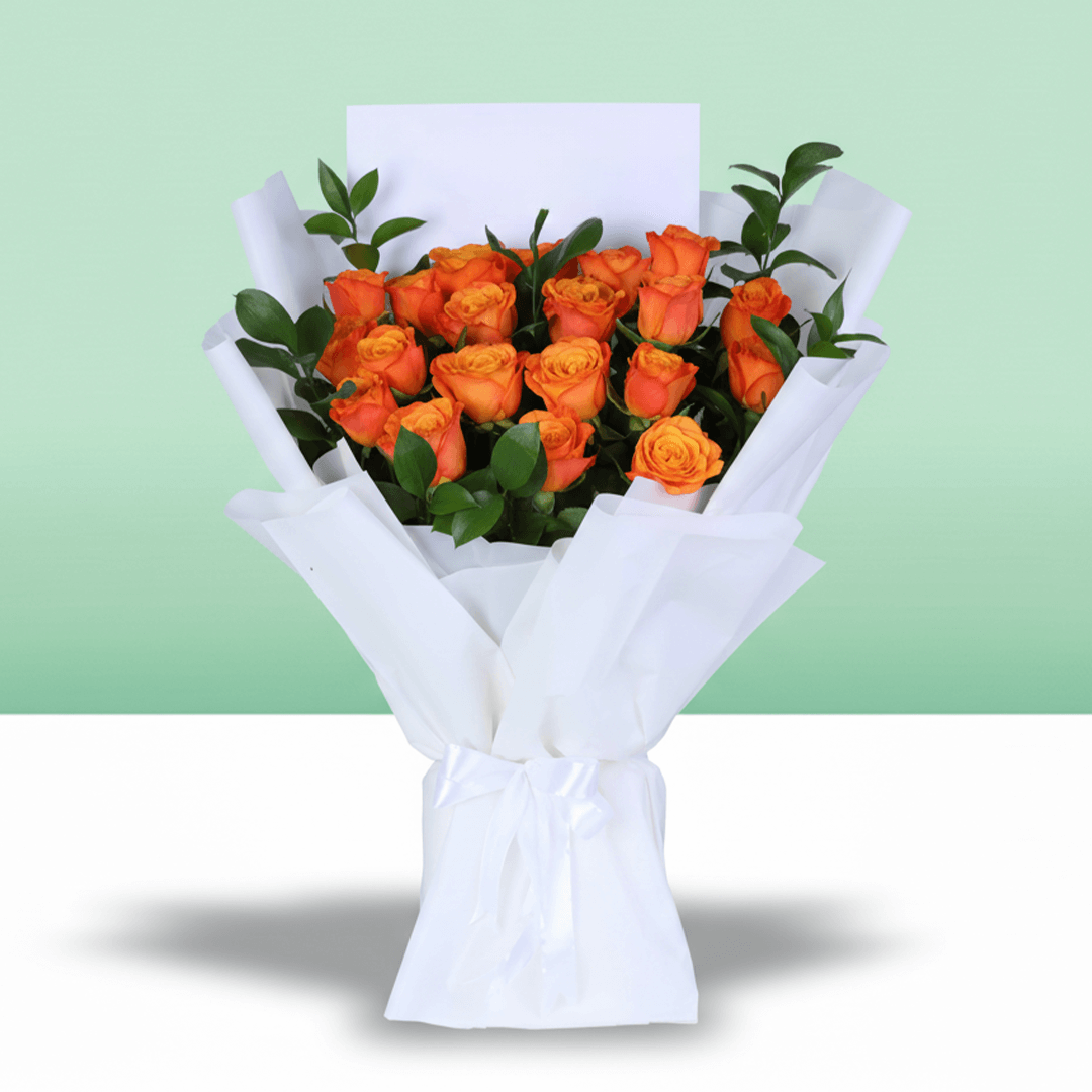 Golden Glow Orange Rose Bouquet arranged with orange roses with fresh fillers