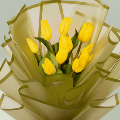 10 Stem Yellow Tulips Bouquet arranged with 10 yellow tulips with elegant wrapping