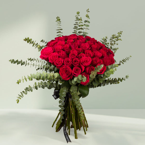Grand 50 Red Roses Bouquet – Fresh Red Rose Flower Bouquet