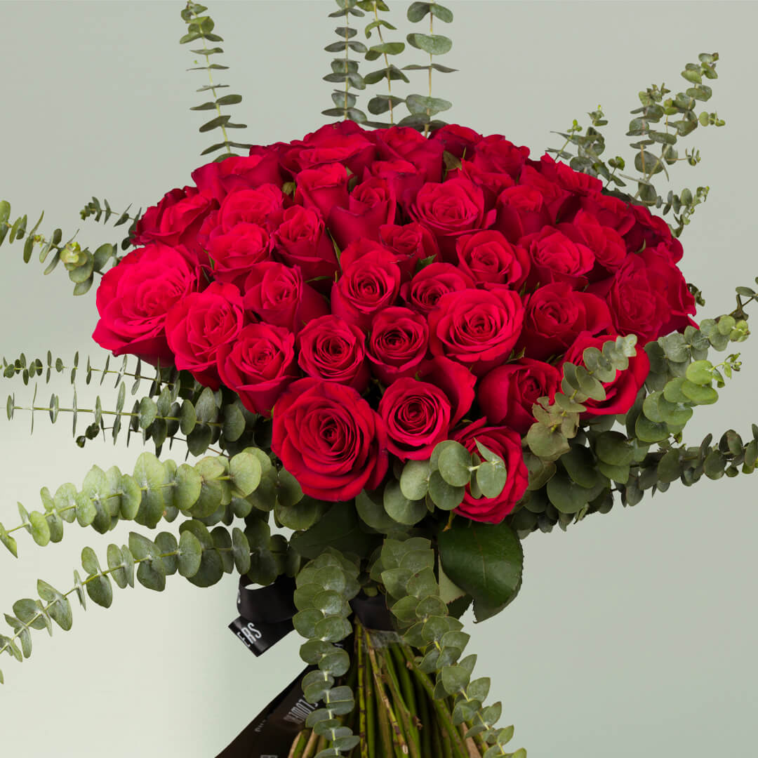 Grand 50 Red Roses Bouquet – Fresh Red Rose Flower Bouquet