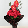 Crimson Rose and Anthurium Bouquet
