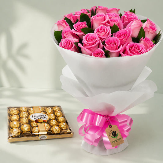 Pink Roses with Chocolate Gift Combo for Mom
