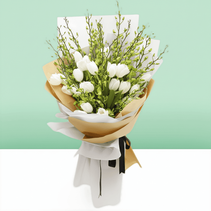 White Orchid and Tulip Bouquet