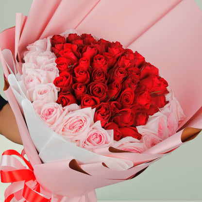 Pink and red hand bouquet of fresh flowers for gifting