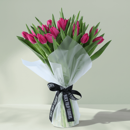 Pink Tulip Bouquet for Mom with 30 pink tulips in Korean-style wrapping