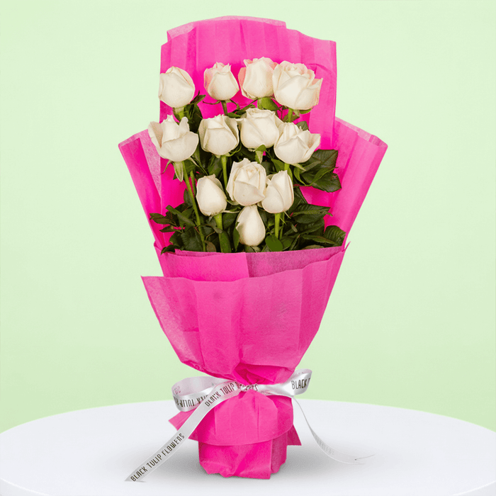 Classic 12 White Roses Bouquet
