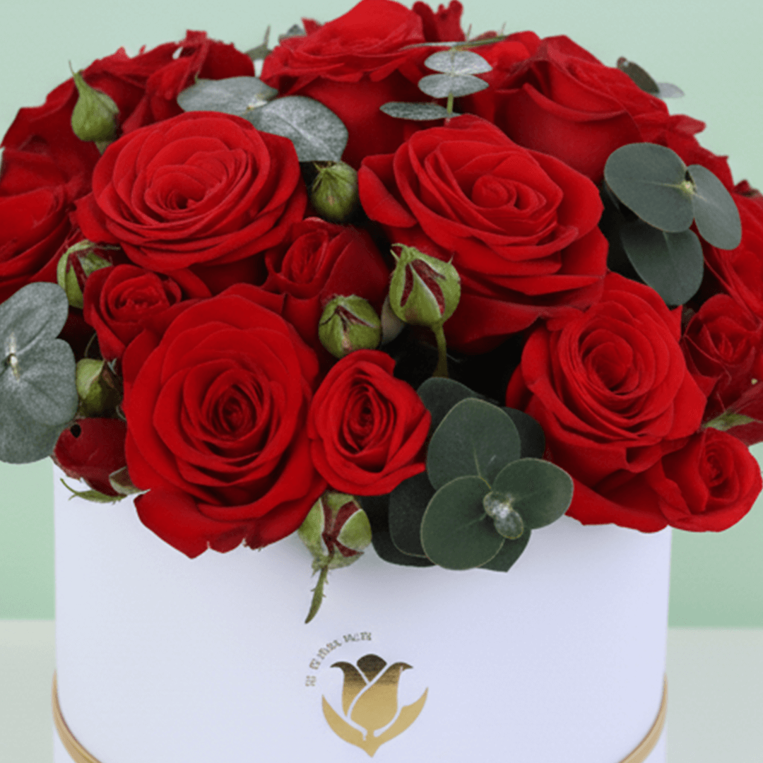 Red Roses Valentine Luxury Box arranged with red roses in a premium flower box