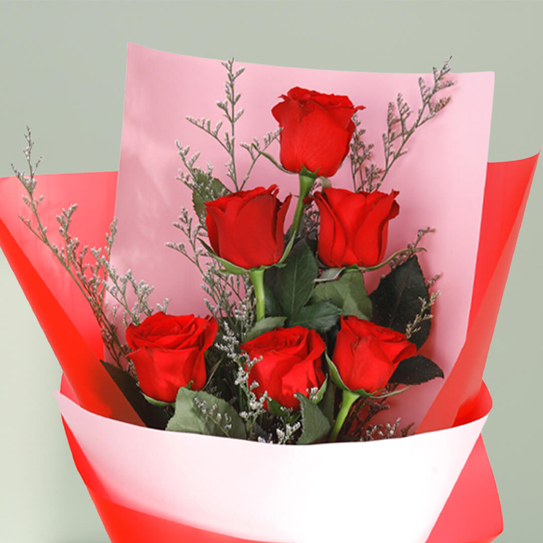 6 stem red rose bouquet for love and romance