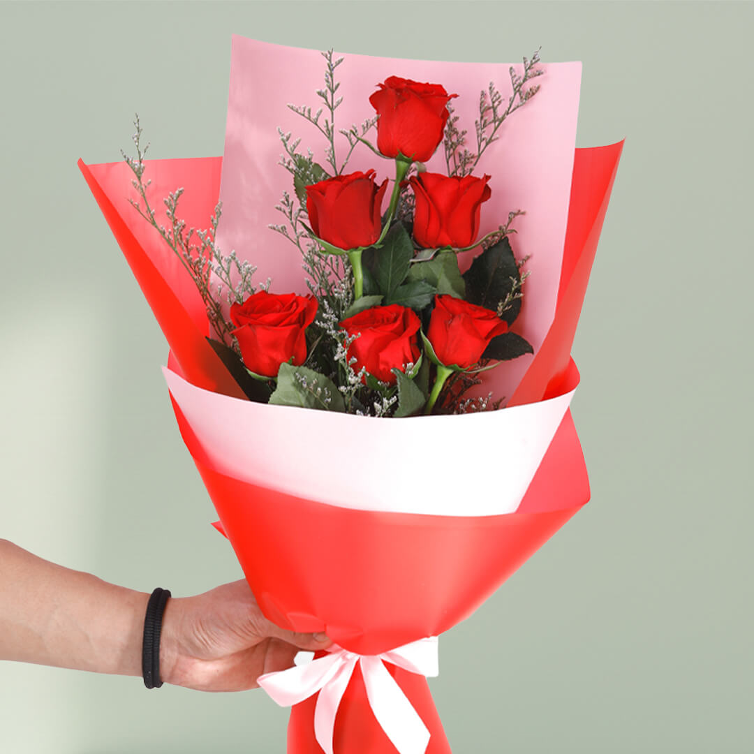 6 stem red rose bouquet for love and romance