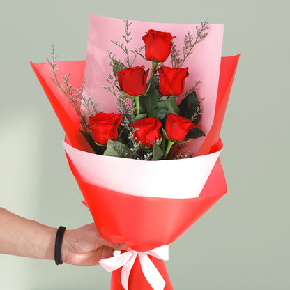 6 stem red rose bouquet for love and romance