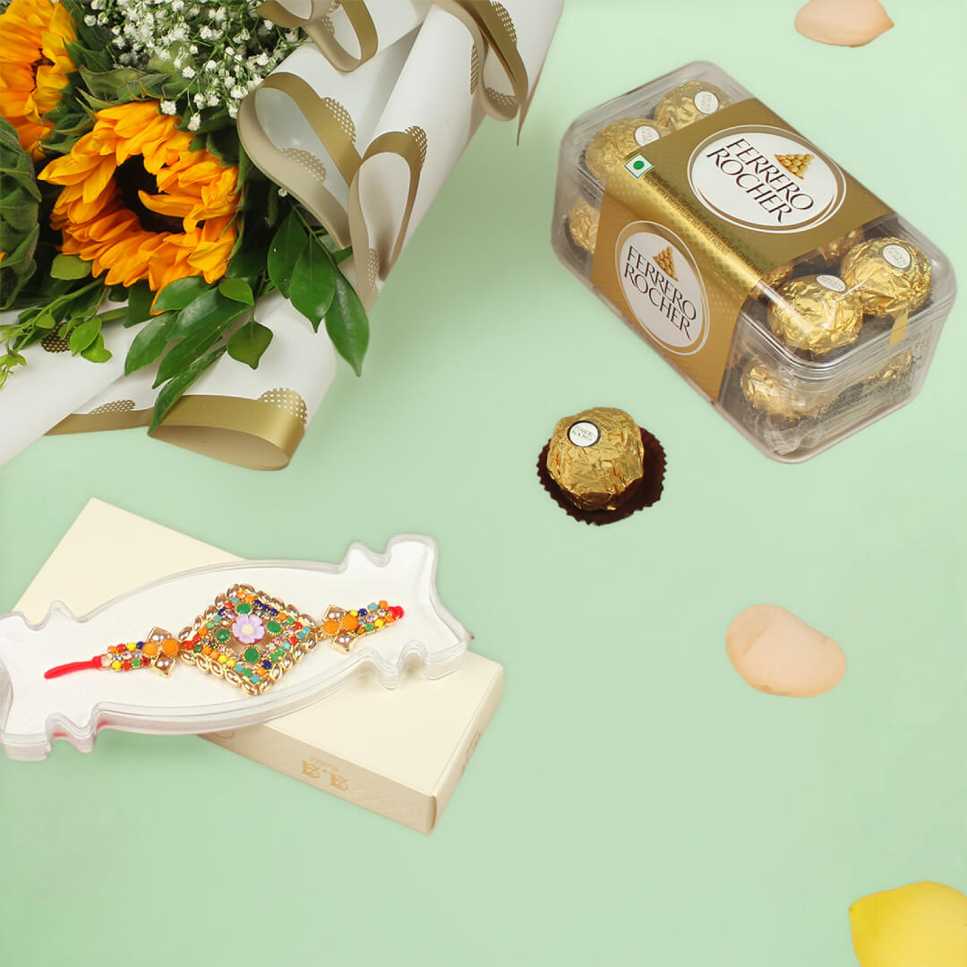 Sparkling Sunflower Rakhi Combo with Sunflowers and Rakhi