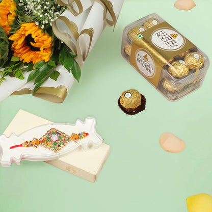 Sparkling Sunflower Rakhi Combo with Sunflowers and Rakhi