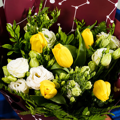 Tulip Eustoma Premium Bouquet – elegant premium bouquet of fresh tulips and eustoma flowers