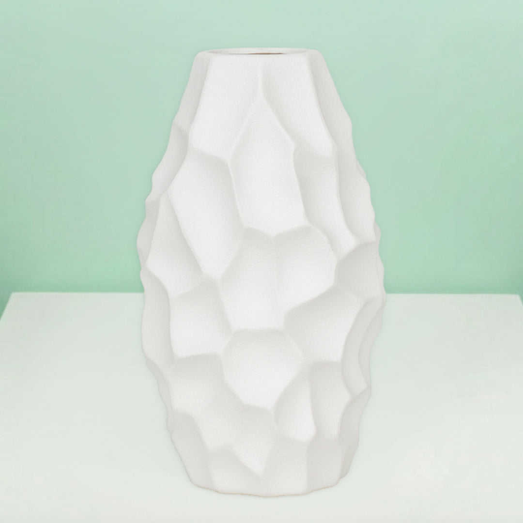 White Geometric Barrel Vase