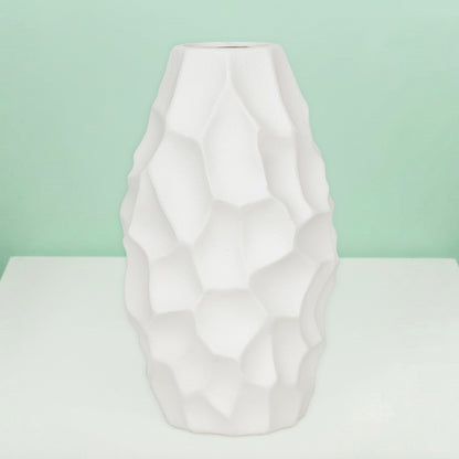 White Geometric Barrel Vase