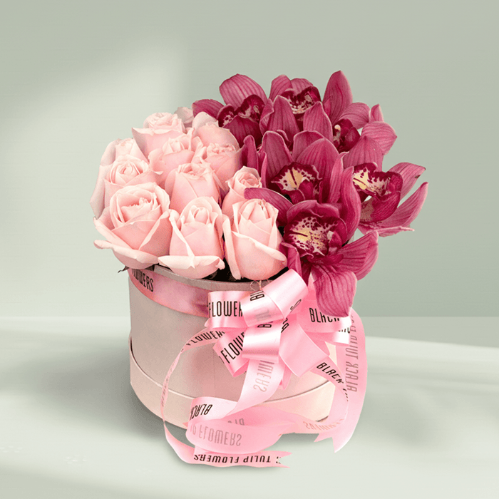 Pink Roses Orchid Flower Box