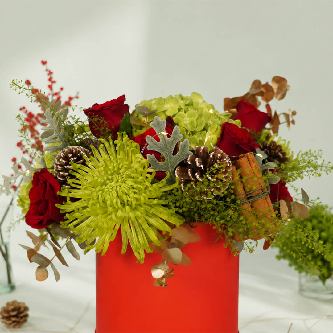 Yule Splendor festive Christmas floral arrangement