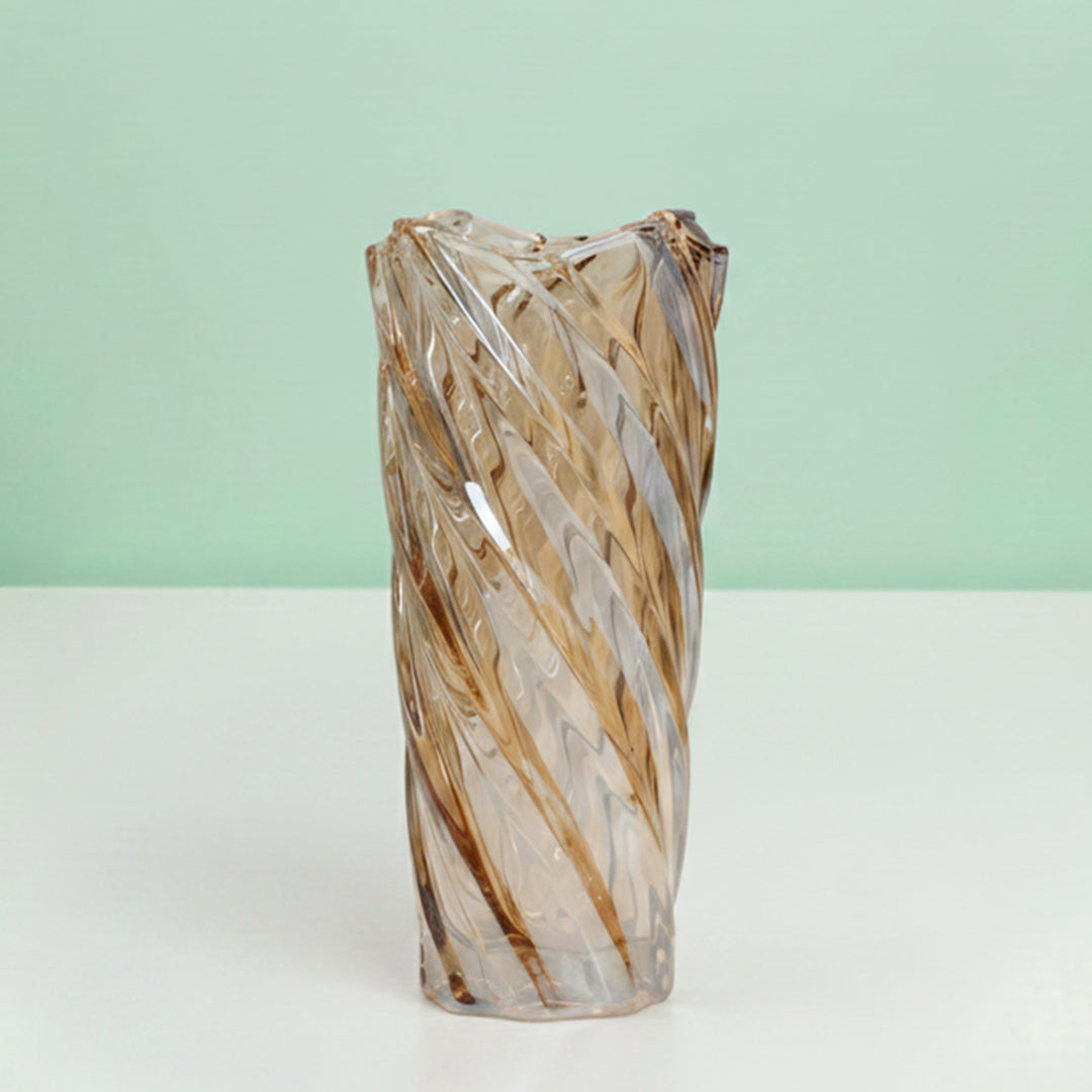 Amber Twisted Cylindrical Flower Vase